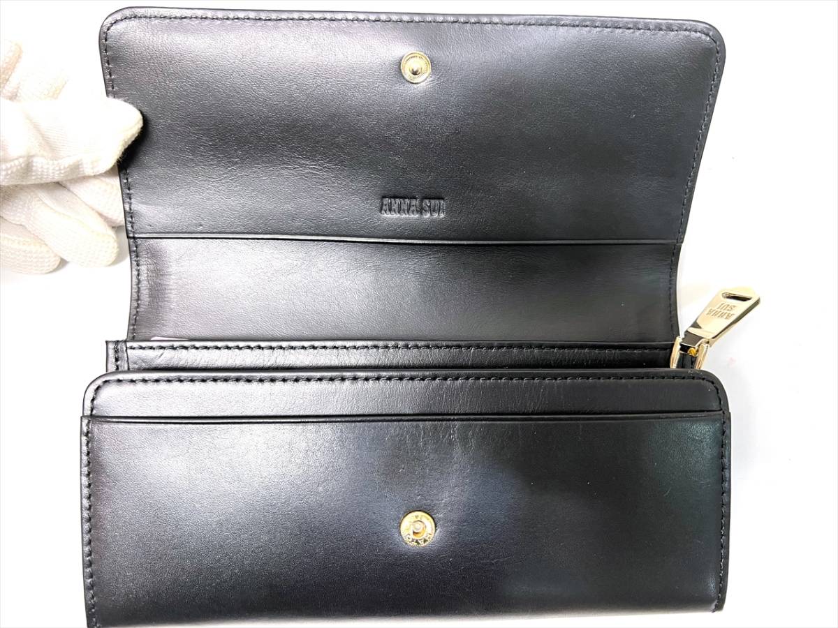 未使用美品 ANNA SUI アナスイ ロゴ スタッズ 二つ折り長財布 ブルー 