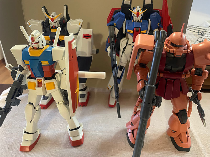 ジャンク】組立て済み4体セット MG 1/100 ガンダム 2.0、シャア専用