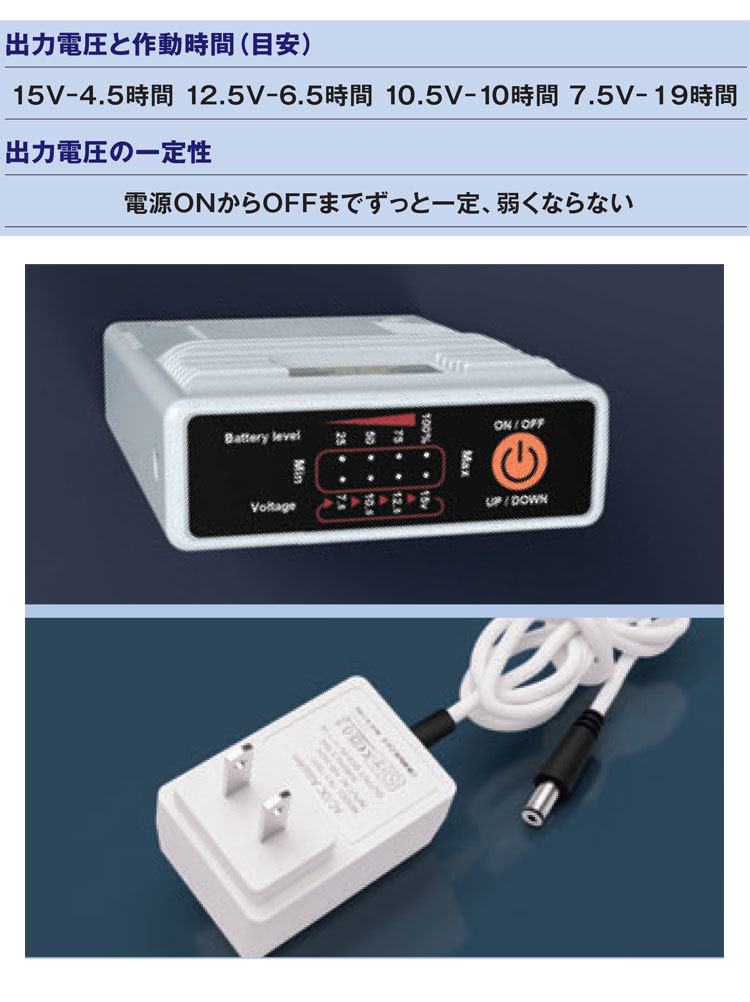 ファン付き作業服 トルネードラカン専用 リチウムポリマー 15V
