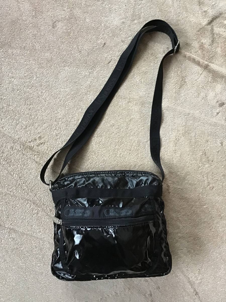 レスポートサック LeSportsac エナメル ショルダーバッグ 中古 黒 ミニ 