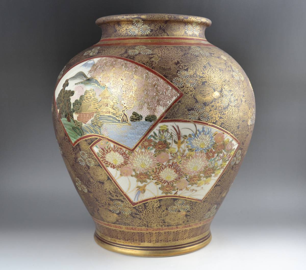 金蘭手大花瓶九谷焼連山壺ツボ花器花入骨董品工芸品フラワーベース