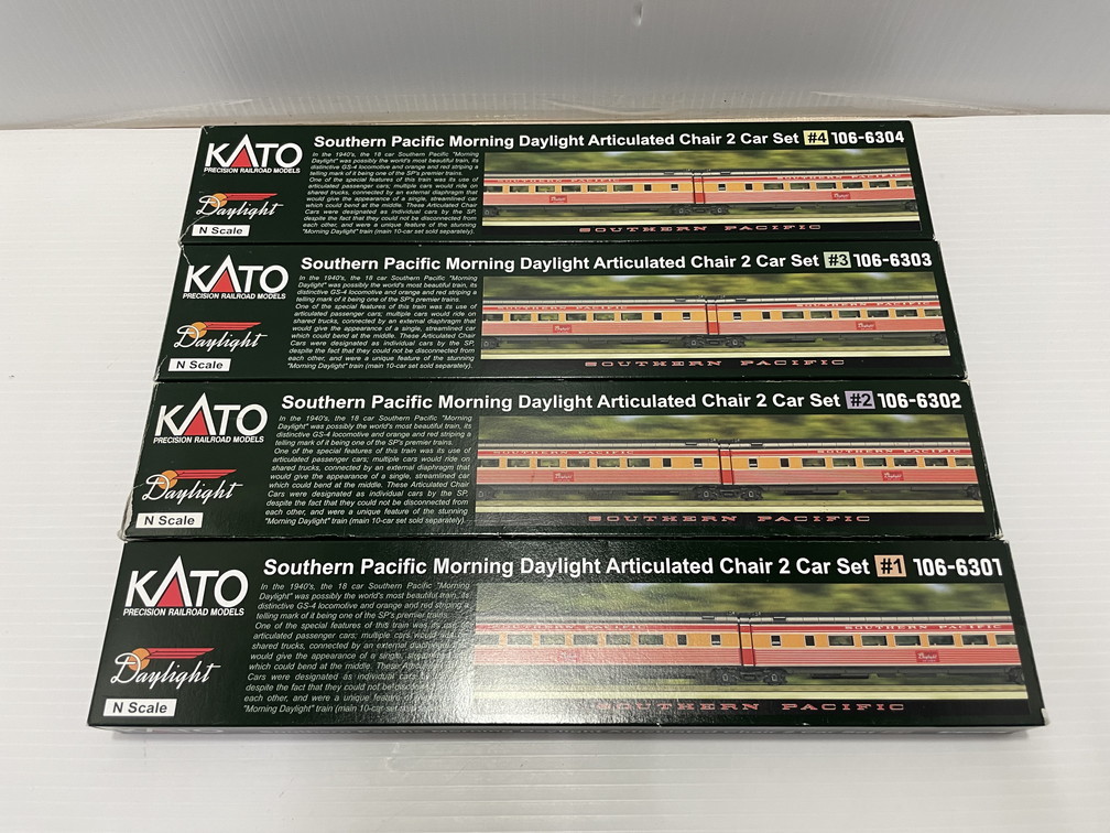 om31) ※ジャンク KATO Southern Pacific Morning Daylight Articulated Chair 2 Car Set ＃1 106-6301~#4 6304 4台セット 