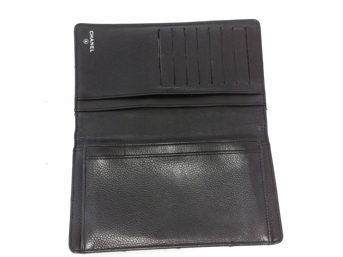 【美品】CHANEL シャネル チョコバー キャビアスキン 二つ折り長財布/ブラック/約10×18×1.5cm/ロングウォレット/ココマーク/LNJ26
