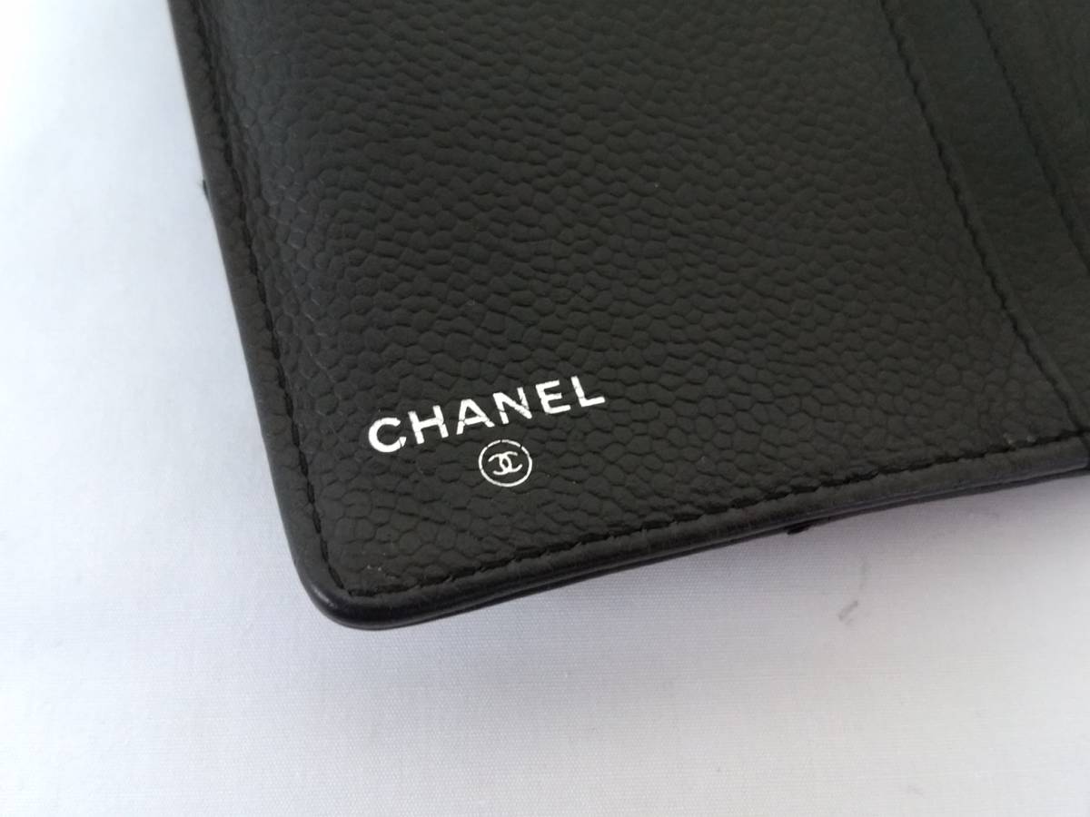 【美品】CHANEL シャネル チョコバー キャビアスキン 二つ折り長財布/ブラック/約10×18×1.5cm/ロングウォレット/ココマーク/LNJ26