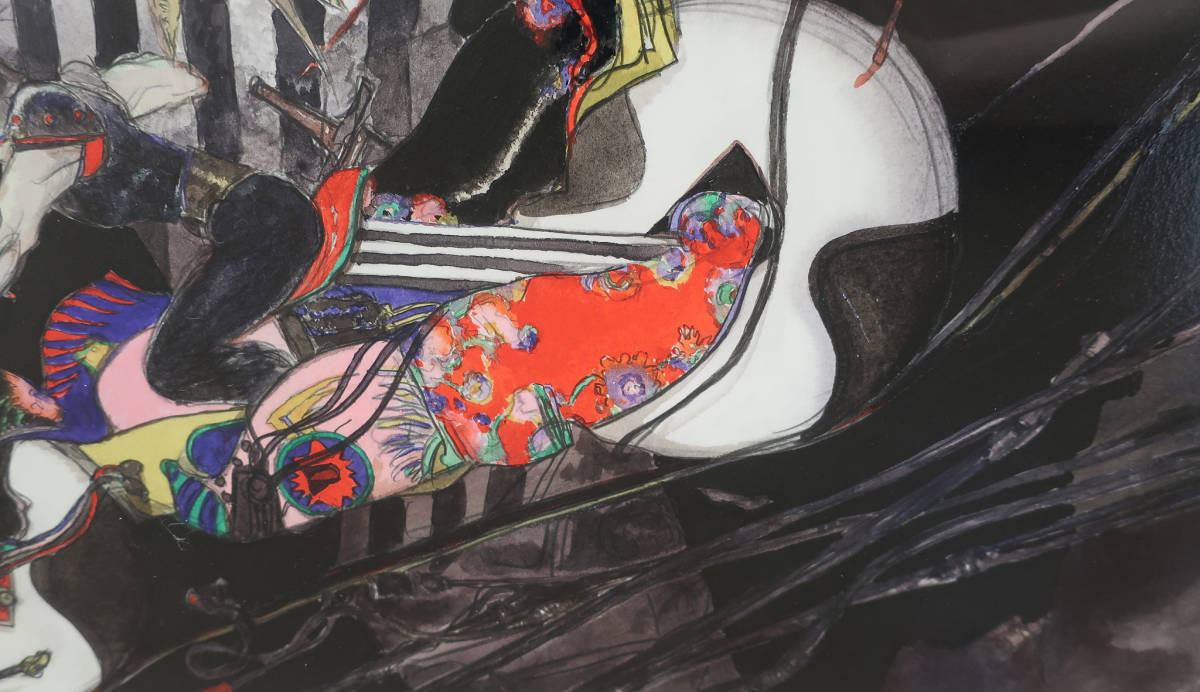 天野喜孝「鉄馬(ハーレー)」ミクスドメディア 額装 真作保証(版画 