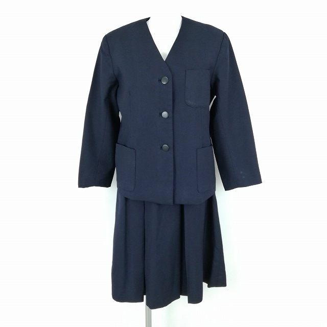 1円 イートン ジャンパースカート 上下2点セット 大きいサイズ 冬物 長袖 女子 学生服 中学 高校 紺 制服 中古 ランクB NA9457_1