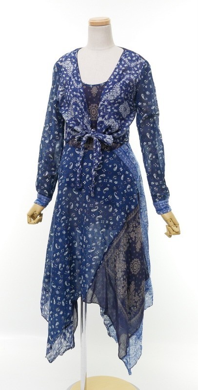 GK7660◆ディーゼル/DIESEL*コットン100％*レイヤードデザイン*ペイズリー柄*アシンメトリー*ワンピース/ドレス/ブルー系*40サイズ