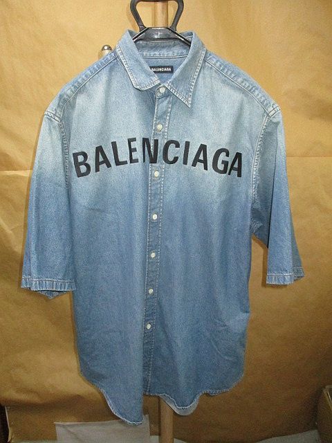 BALENCIAGA バレンシアガ ロゴ 刺繍 デニム 半袖 シャツ 600276 TYE24 