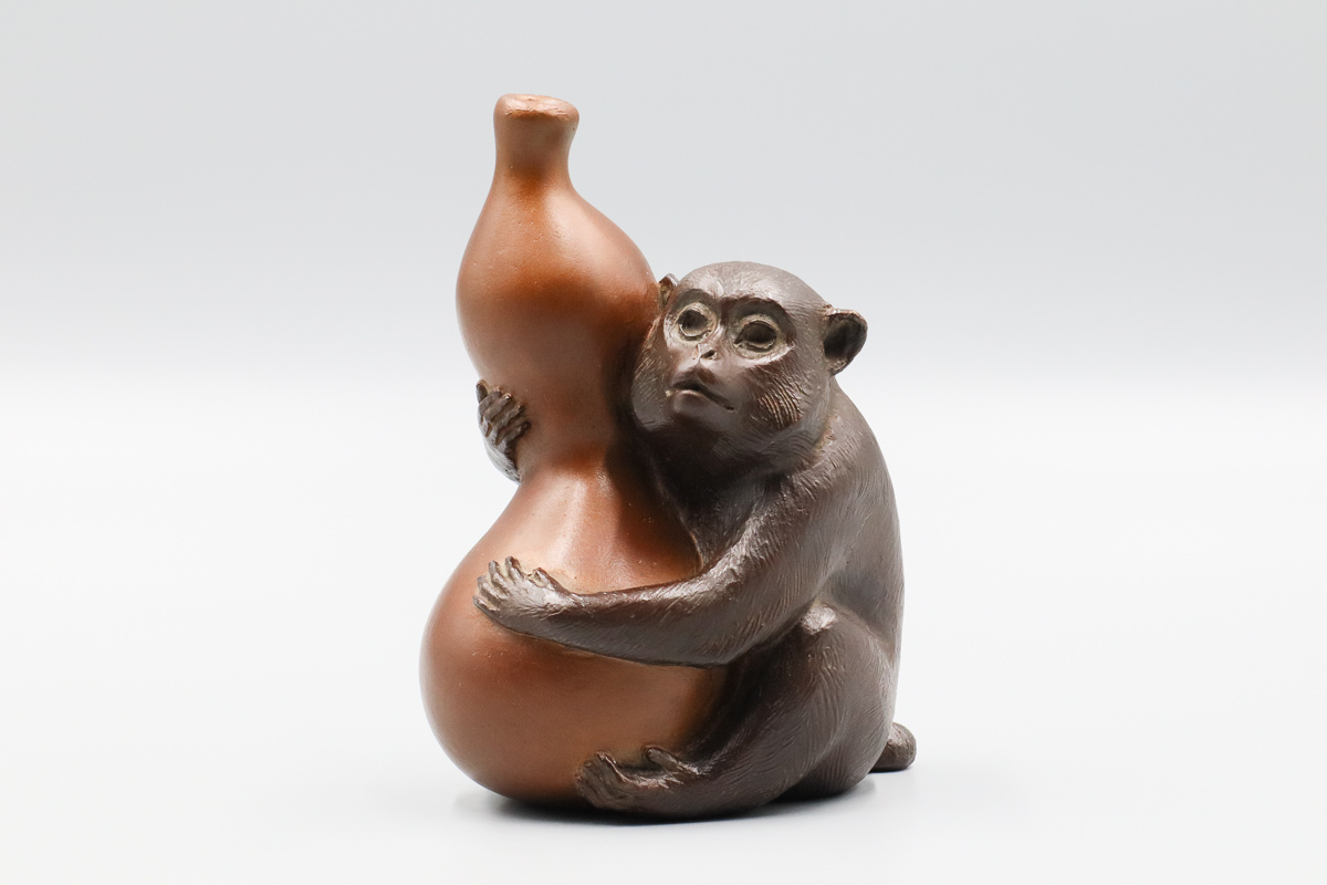 宙】古美術品 時代 銅製 猿置物 約18cm 2762g 細密細工 唐物骨董 4D03