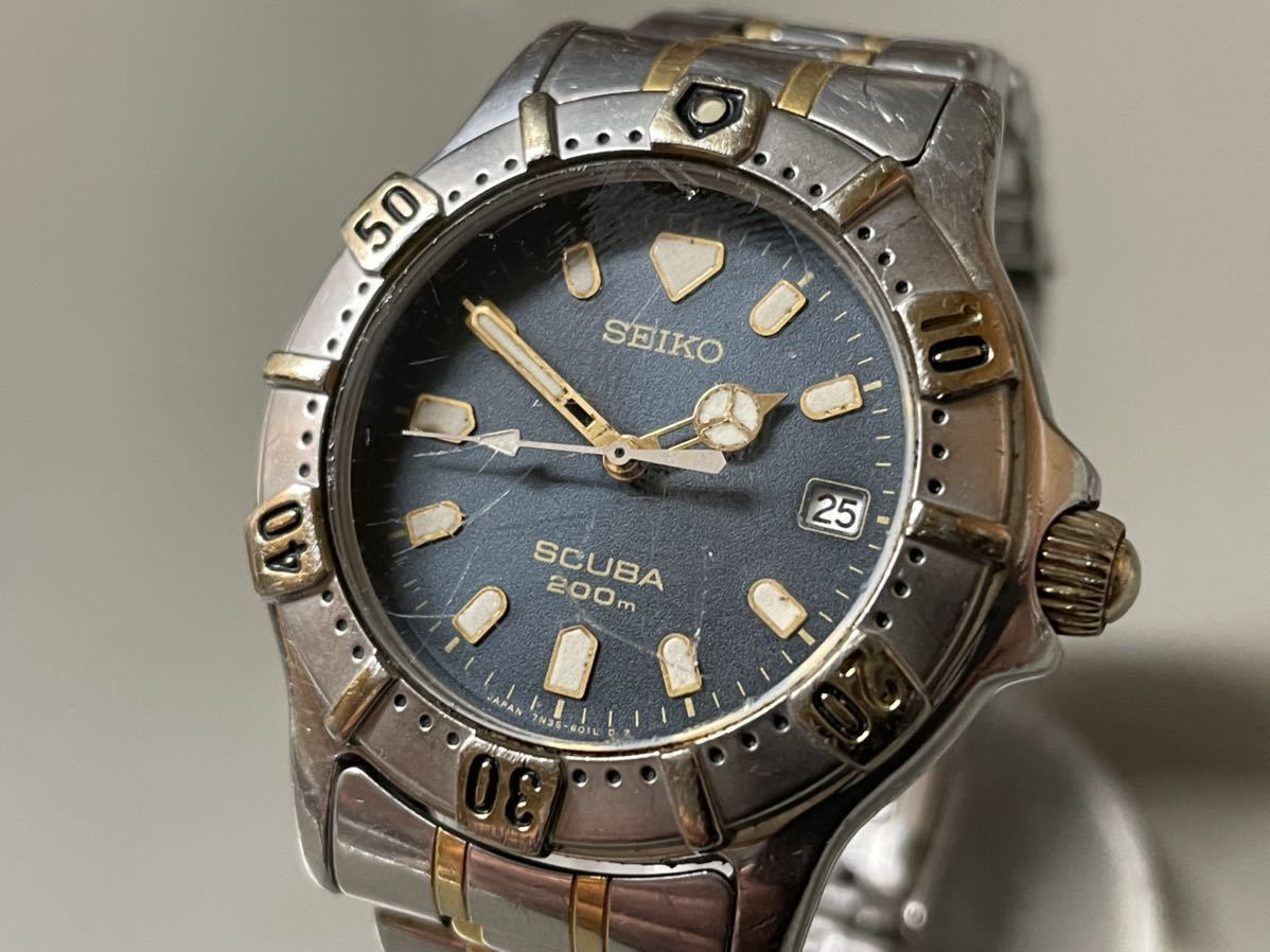 1円〜◇ SEIKO セイコー SCUBA スキューバ 200m ダイバー 7N35-6020 