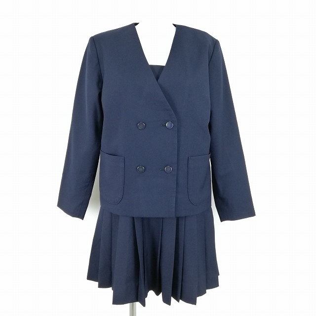 1円 イートン ジャンパースカート 上下2点セット 大きいサイズ 冬物 長袖 女子 学生服 中学 高校 紺 制服 中古 ランクC EY0647_1