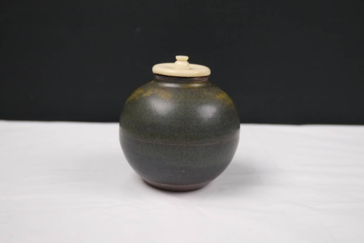 丹波焼 丹波焼尾中窯市野信水肩衝茶入共箱仕覆付茶道具茶器吉野
