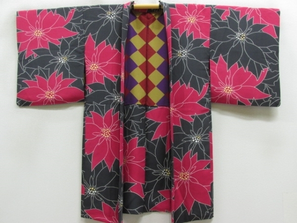 着物10 逸品 絹 長羽織 栗山吉三郎 和染紅型 浜ちりめん 日本の絹マーク レトロ モダン 大輪の花 袷 身丈100cm 裄65 5cm 6 コート 道中着 売買されたオークション情報 Yahooの商品情報をアーカイブ公開 オークファン Aucfan Com