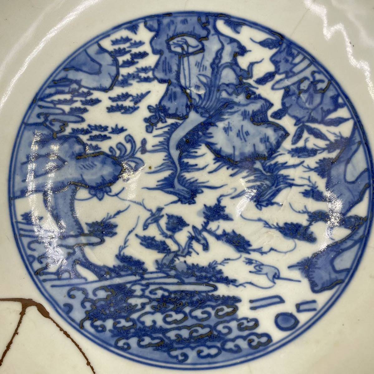 伊万里焼 古伊万里 瑠璃金彩 飾皿 大皿 直径約41㎝ C 5652C 伊万里焼