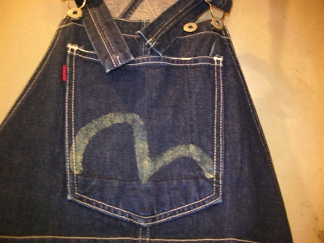 初期EVISタブU無しダブルニーデニムオーバーオール⁄カモメペイント