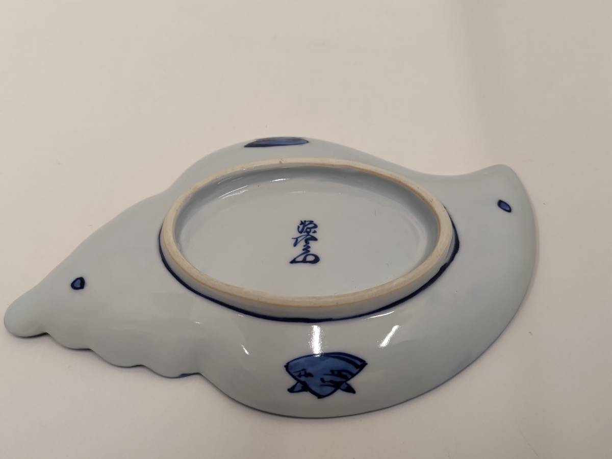 館林源右衛門 古代染付 寄 銘々皿 五客 蝶/貝/菊/葉/桃 共