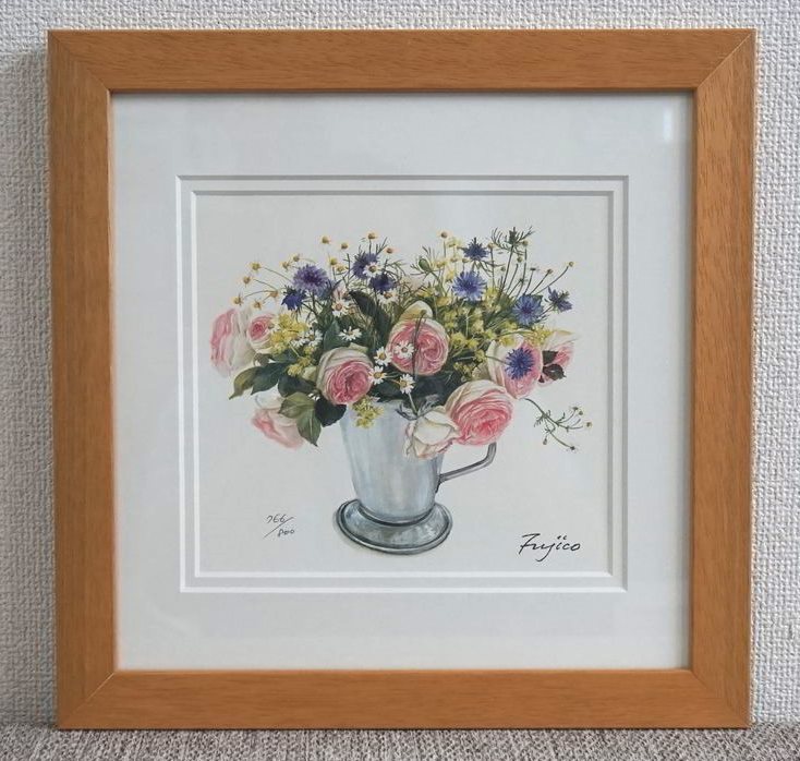 橋本不二子 my garden flowers 766/800 直筆サイン 額装 未飾品 の入札