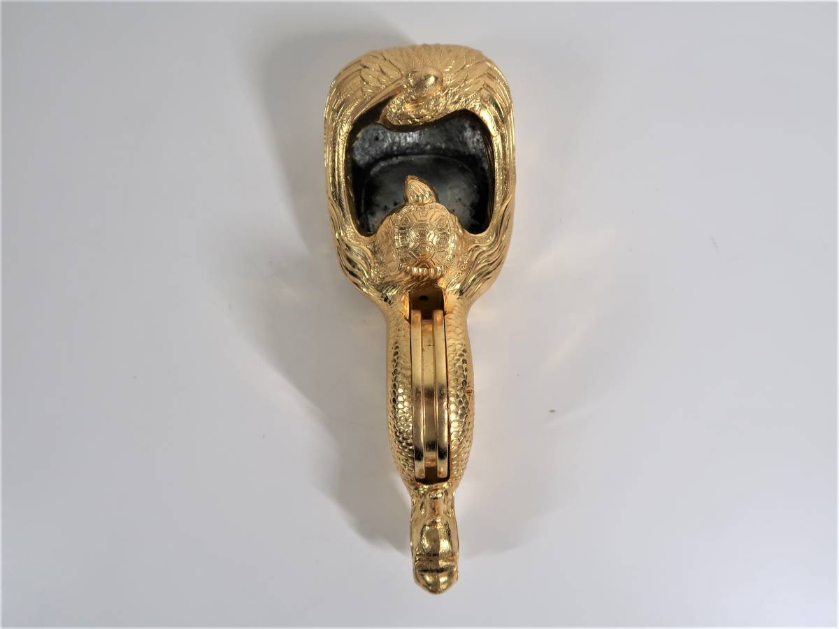 ks51 墨壺 すみつぼ 24KGP 金メッキ 鶴亀 龍 大工道具 動作未確認の 