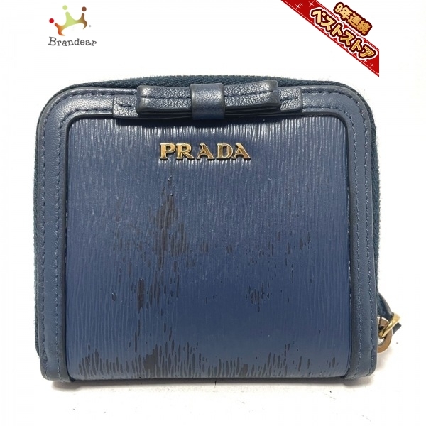 プラダ PRADA 2つ折り財布 1ML522 - レザー ネイビー リボン/ラウンド 