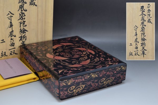 未使用 正倉院蔵 忍冬鳳凰密陀絵柄文庫 八寸屏風六曲一双 二組 共箱