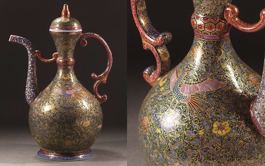 ∇花∇天才陶芸家【葉山有樹】傑作 圧倒的色絵超細密画「金彩緑鳳凰