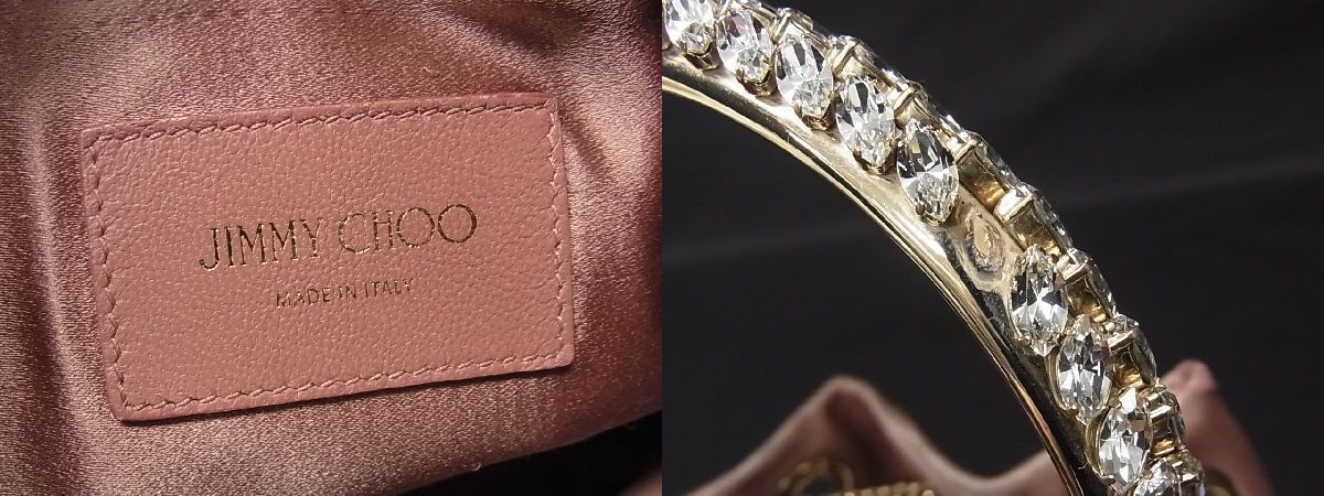 1円 JIMMY CHOO ジミーチュウ ボンボン クリスタル サテン ビジュー 
