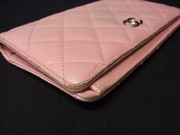 1円 CHANEL シャネル ココマーク マトラッセ レザー コインケース 二 ゴールド金具 ブローチ キャビアスキン ラムスキン チェーン 二つ折り ダークネイビー 小銭入れ