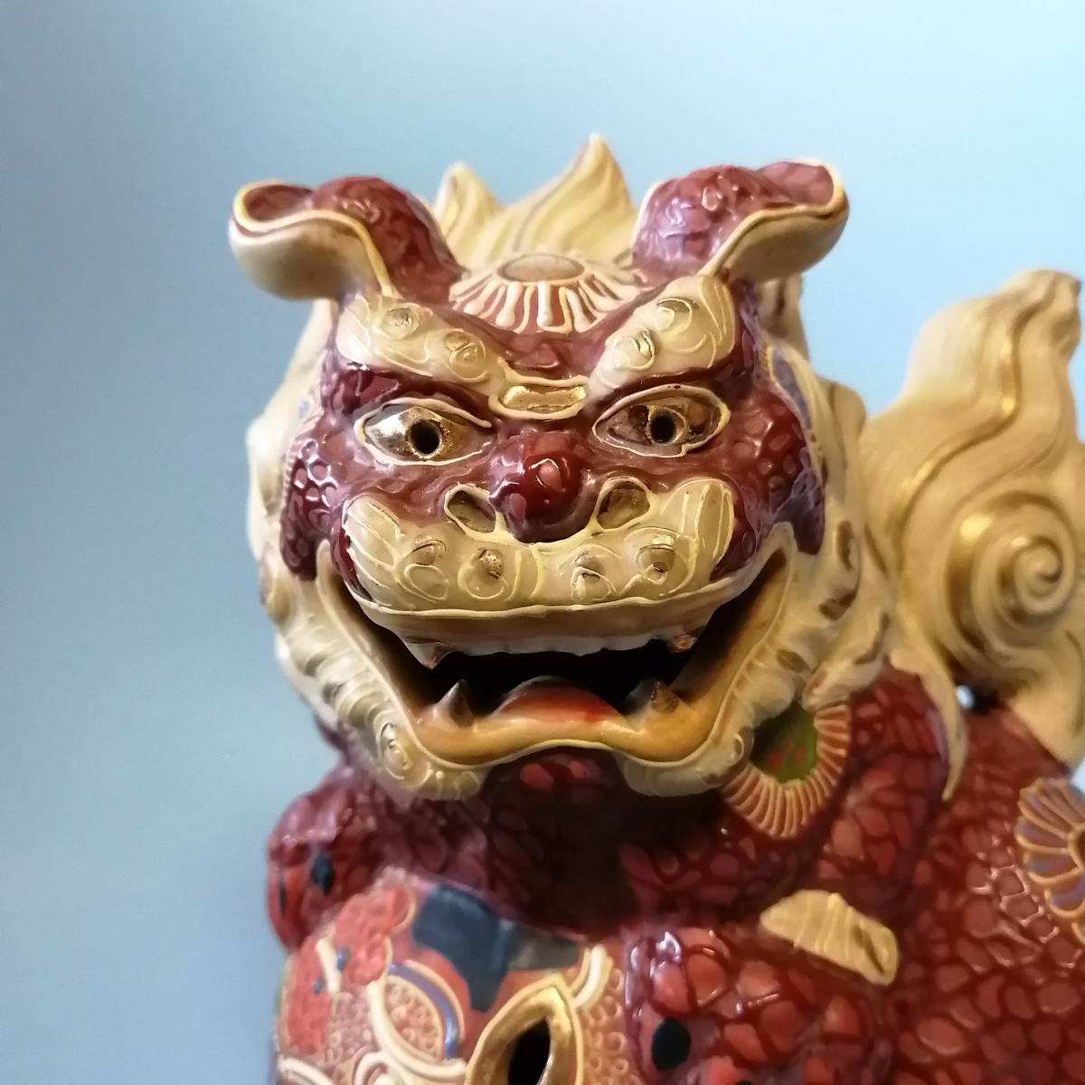 縁起物 シーサー 陶器 置物 狛犬 魔除け 獅子 玉乗り獅子 九谷焼？
