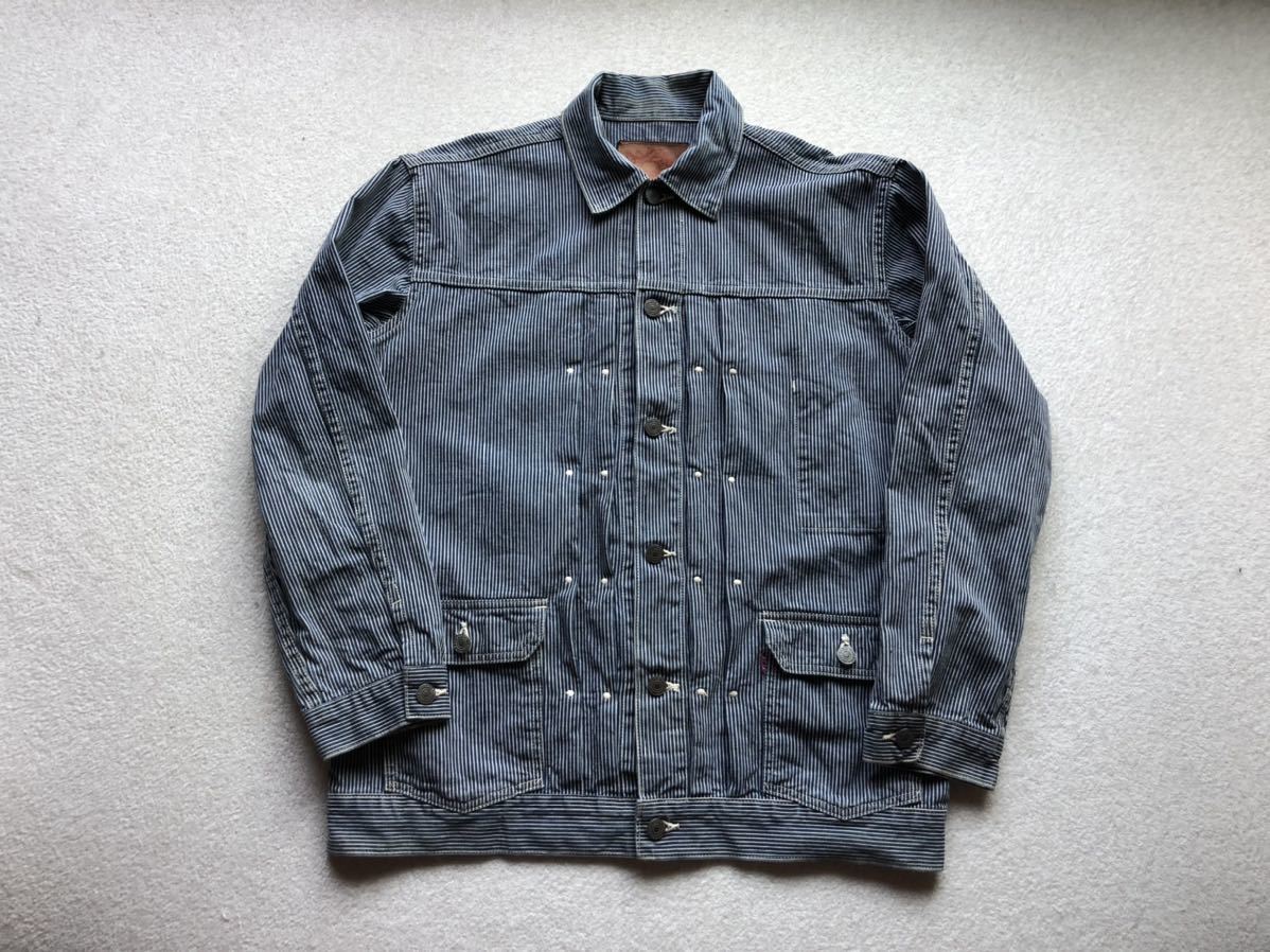 SKULL JEANS スカルジーンズ D007XX ヒッコリーデニム ジャケット カバーオール　Gジャン ジージャン アウター 2nd サイズ40 レザーパッチ