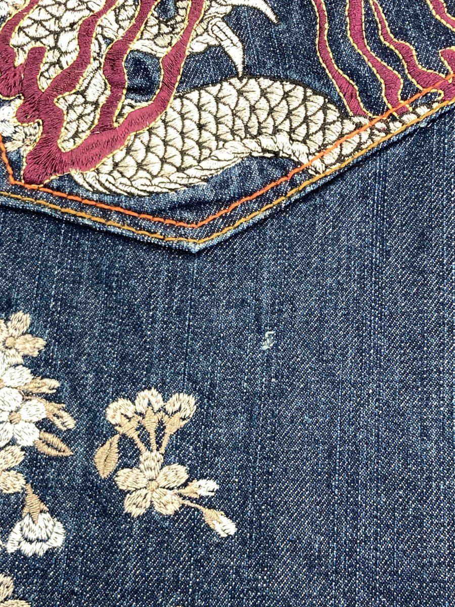 華鳥風月×流儀(かちょうふうげつ×りゅうぎ) デニムジーンズ 龍虎 刺繍 和柄 W32 ブルー メンズ /004 ジーンズ 龍 かちょうふうげつ 流儀圧搾×華 狼 0