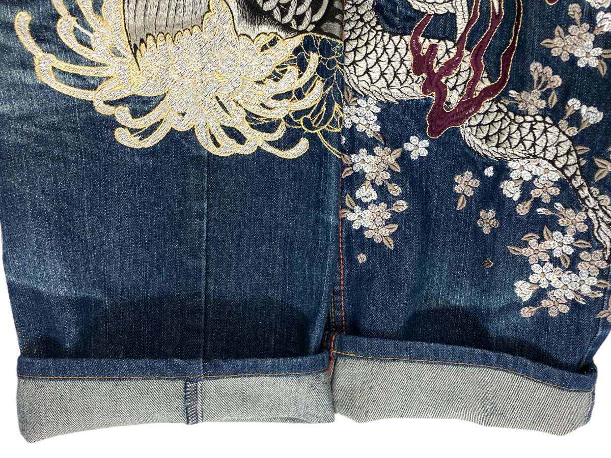 華鳥風月×流儀(かちょうふうげつ×りゅうぎ) デニムジーンズ 龍虎 刺繍 和柄 W32 ブルー メンズ /004 ジーンズ 龍 かちょうふうげつ 流儀圧搾×華 狼 0