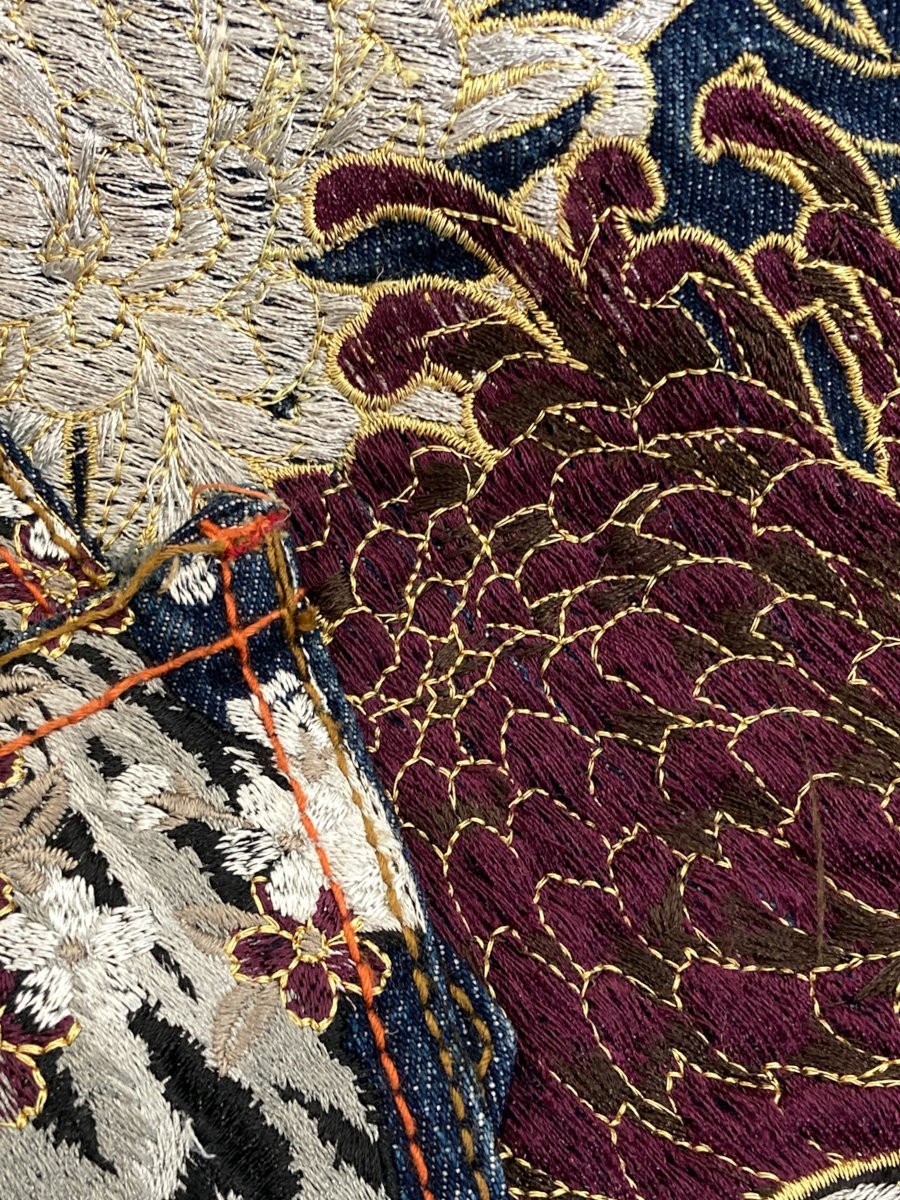 華鳥風月×流儀(かちょうふうげつ×りゅうぎ) デニムジーンズ 龍虎 刺繍 和柄 W32 ブルー メンズ /004 ジーンズ 龍 かちょうふうげつ 流儀圧搾×華 狼 0
