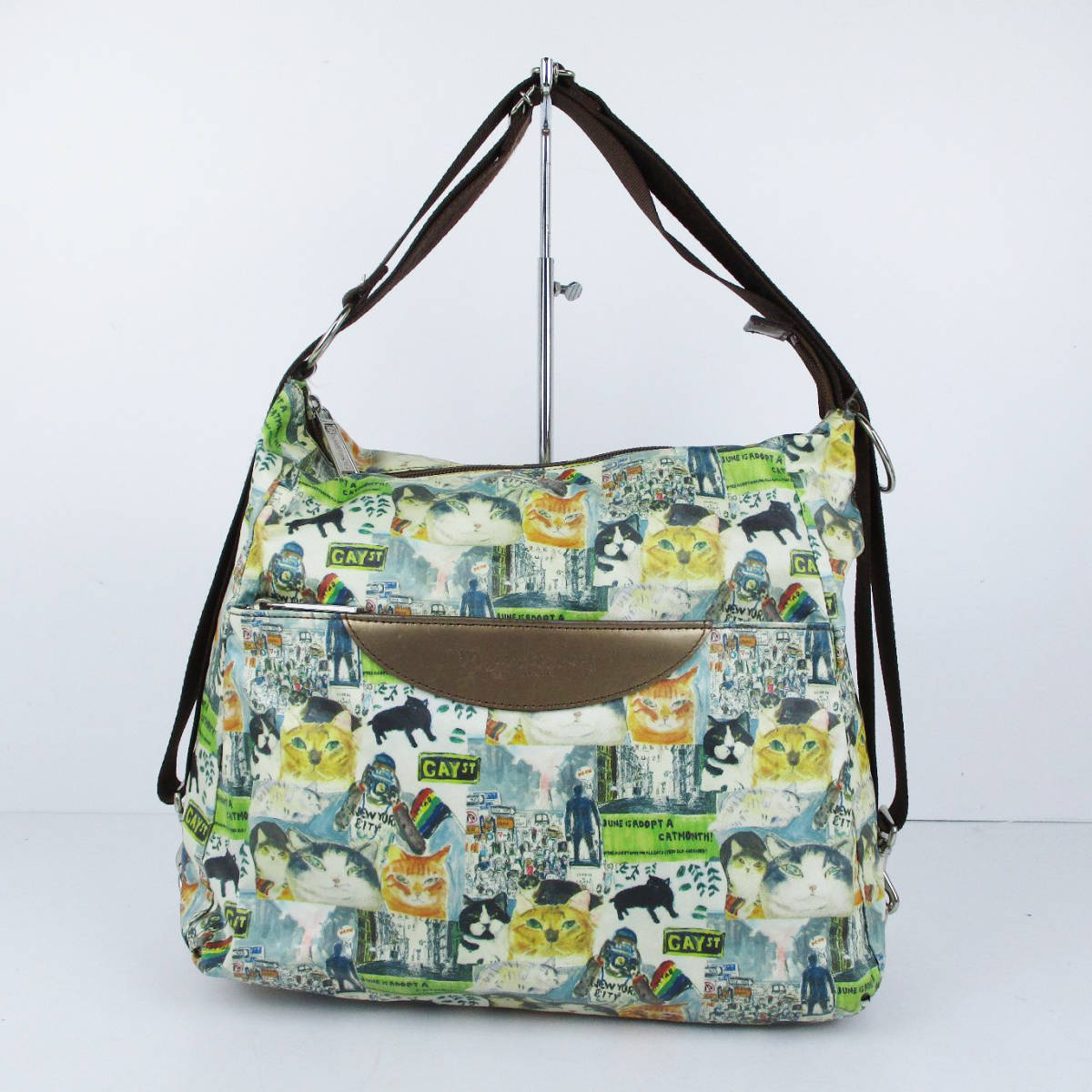 送料無料】 マンハッタナーズ 美品 ロゴ ナイロン キャット 猫 3WAY 