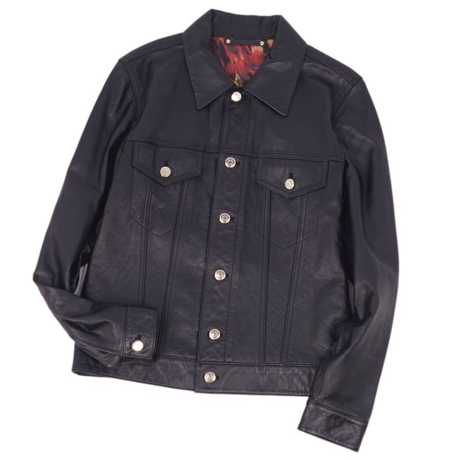 美品 ポール・スミス Paul Smith ジャケット レザージャケット 裏地総柄 アウター メンズ M ブラック ch02od-rm11e18384