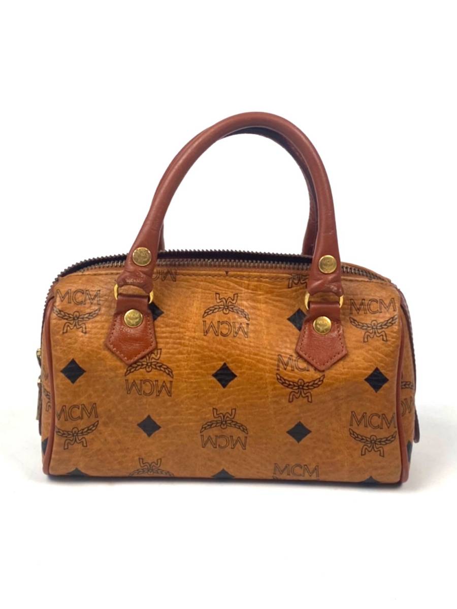 MCM ミニボストン ハンド バッグ ヴィセトス柄 ゴールド金具 レザー 革 茶 MCM ミニボストン ハンド バッグ ヴィセトス柄 ゴールド金具 レザー 革