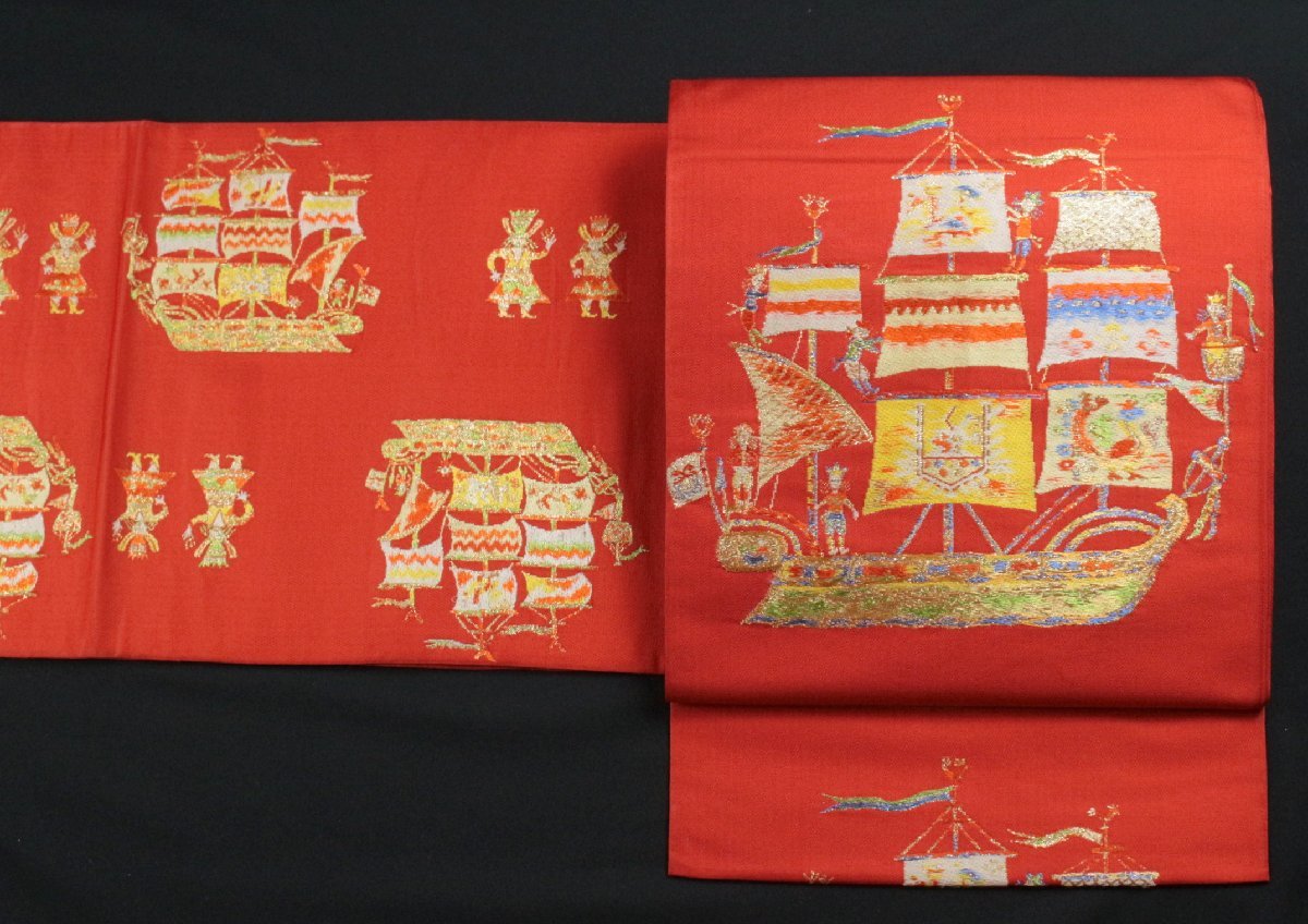 龍村平蔵風】本袋帯「南蛮船 帆船文」e7-70(仕立て上がり)｜売買された 