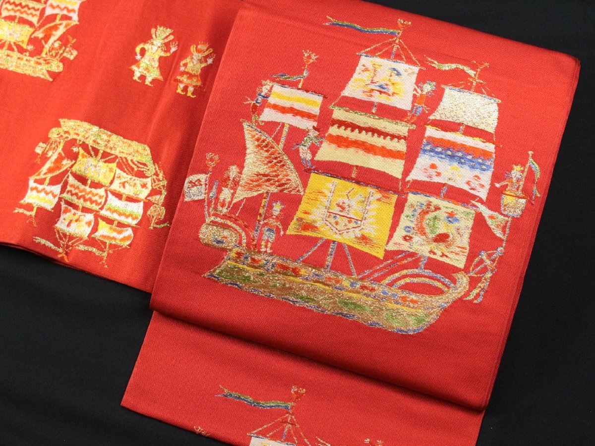 龍村平蔵風】本袋帯「南蛮船 帆船文」e7-70(仕立て上がり)｜売買された 