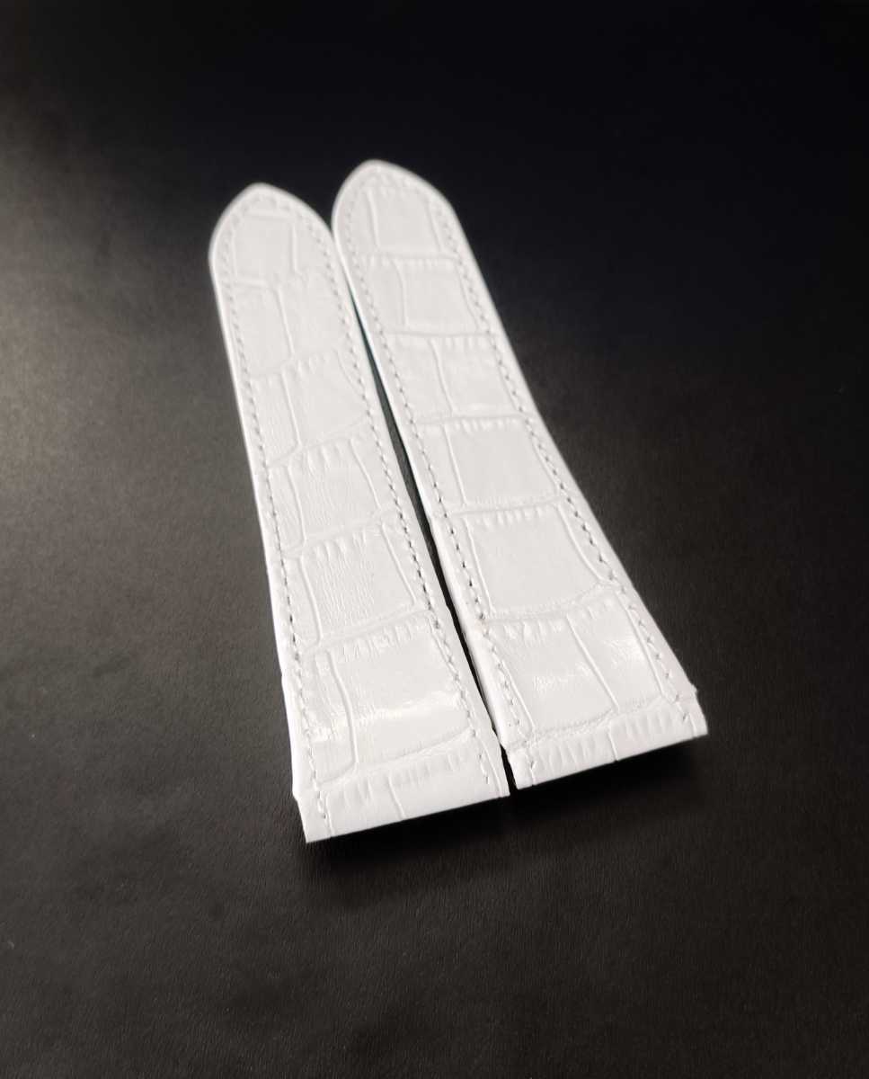 24.5mm 腕時計 交換用 レザー 革 ベルト ホワイト 白 【対応】カルティエ サントス100 クロノグラフ Cartier