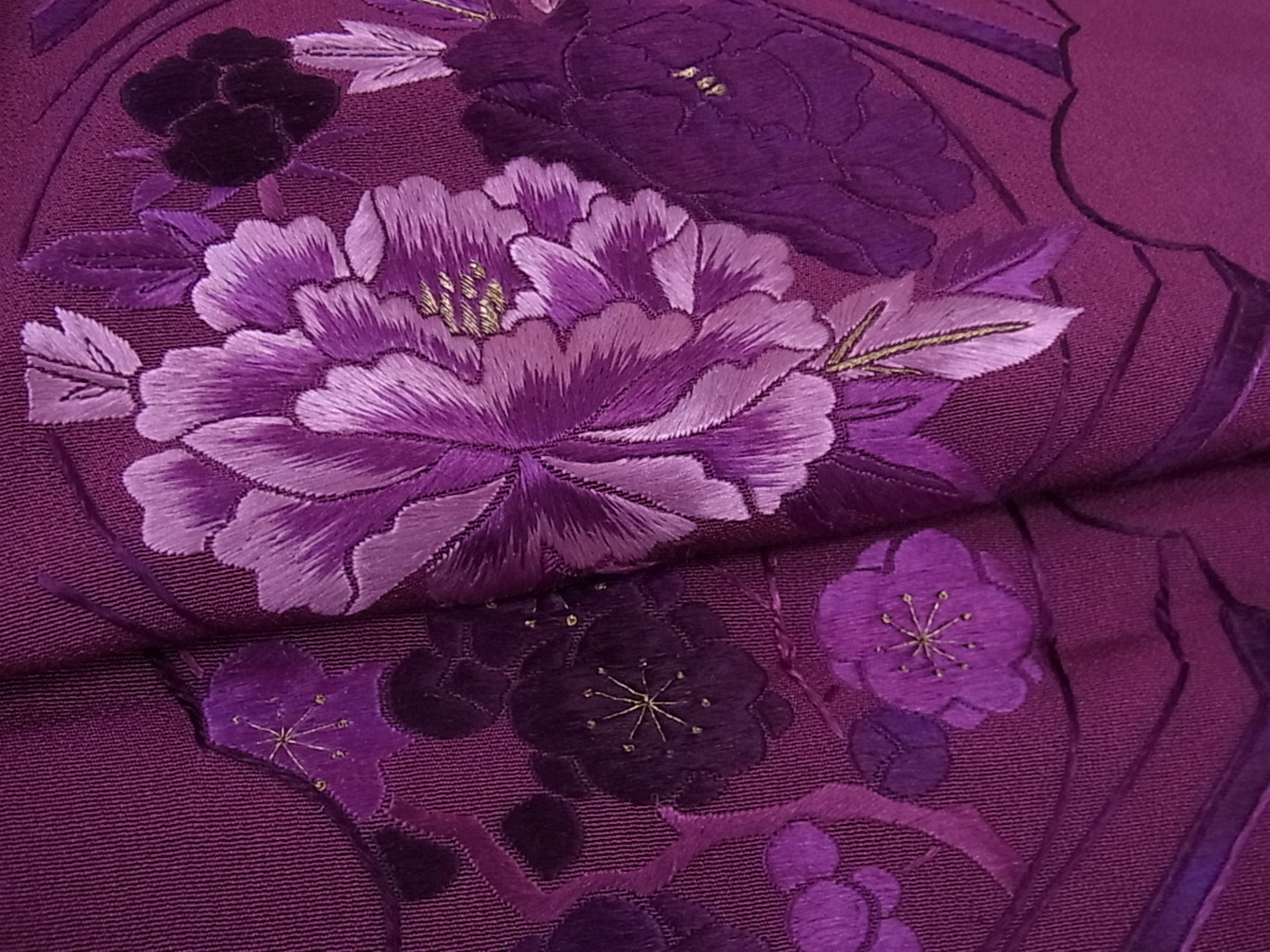 花美人着物□付下げ 反物 着尺 刺繍 雲取り蜀江花文 金糸 逸品 未使用 