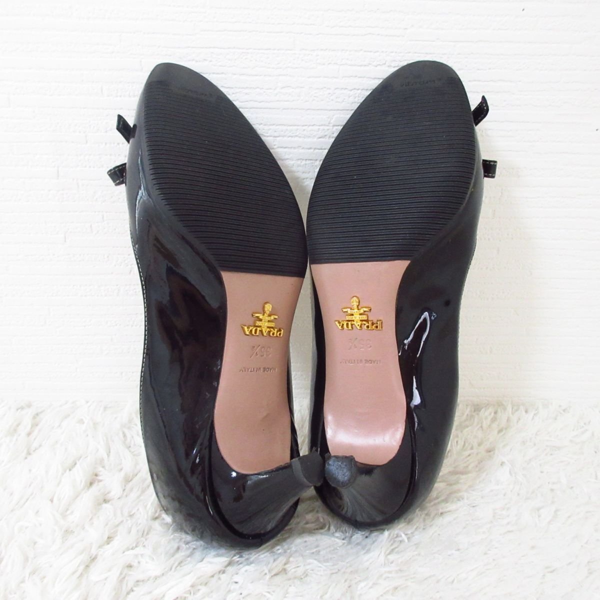 PRADA 美品 PRADA プラダ エナメル リボン PRADA プラダ 22.5 エナメル