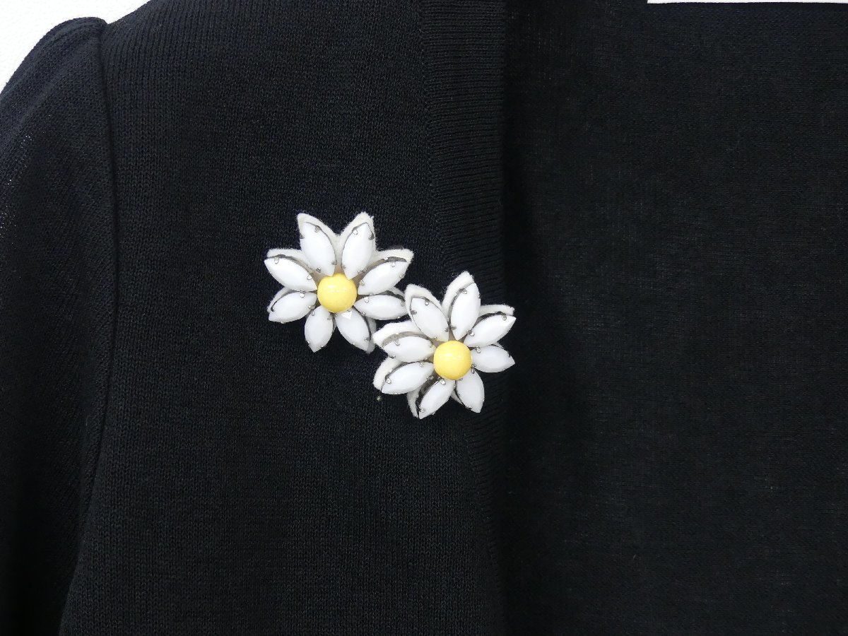 Rene ボレロ 38 ブラック コットンBLEND ブローチ×2 '16年商品 6622700 ルネ Rene - ニットプルオーバー 38&frasl;レディースM～L相当 パール