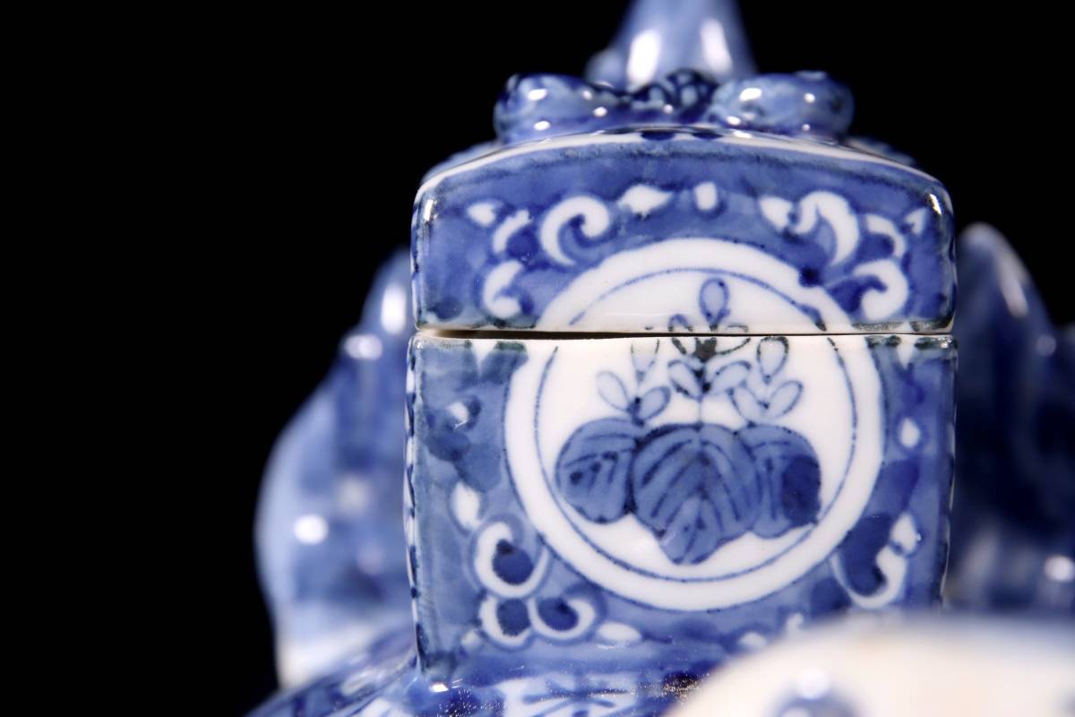 1001 中国　骨董　道八　染付　瓢箪香炉　時代物 ◇楾◇ 時代 高橋道八 染付亀形香炉 17.5cm 箱付 唐物骨董 T[Y140]V