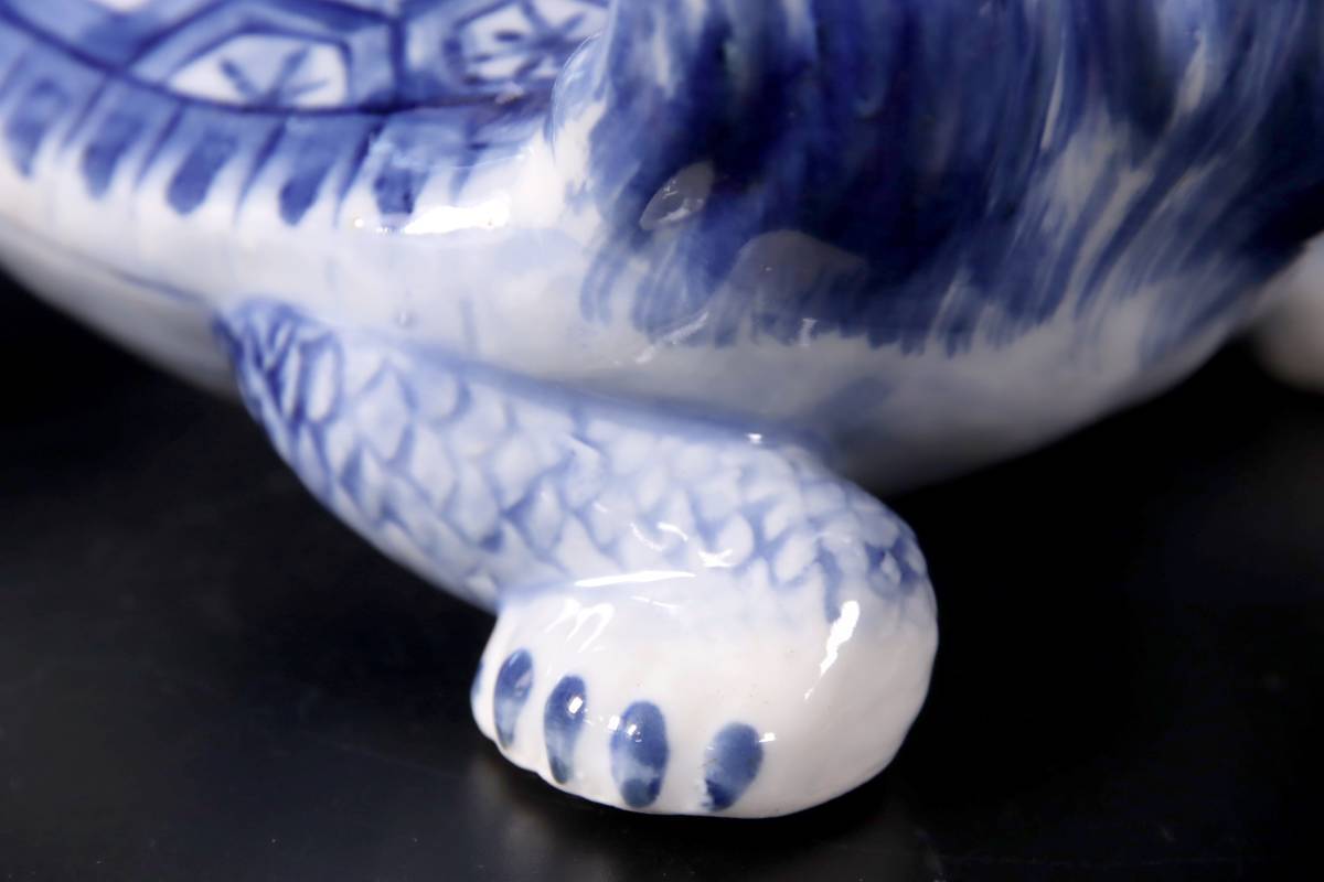 ◇楾◇ 時代 高橋道八 染付亀形香炉 17.5cm 箱付 唐物骨董 T[Y140]V