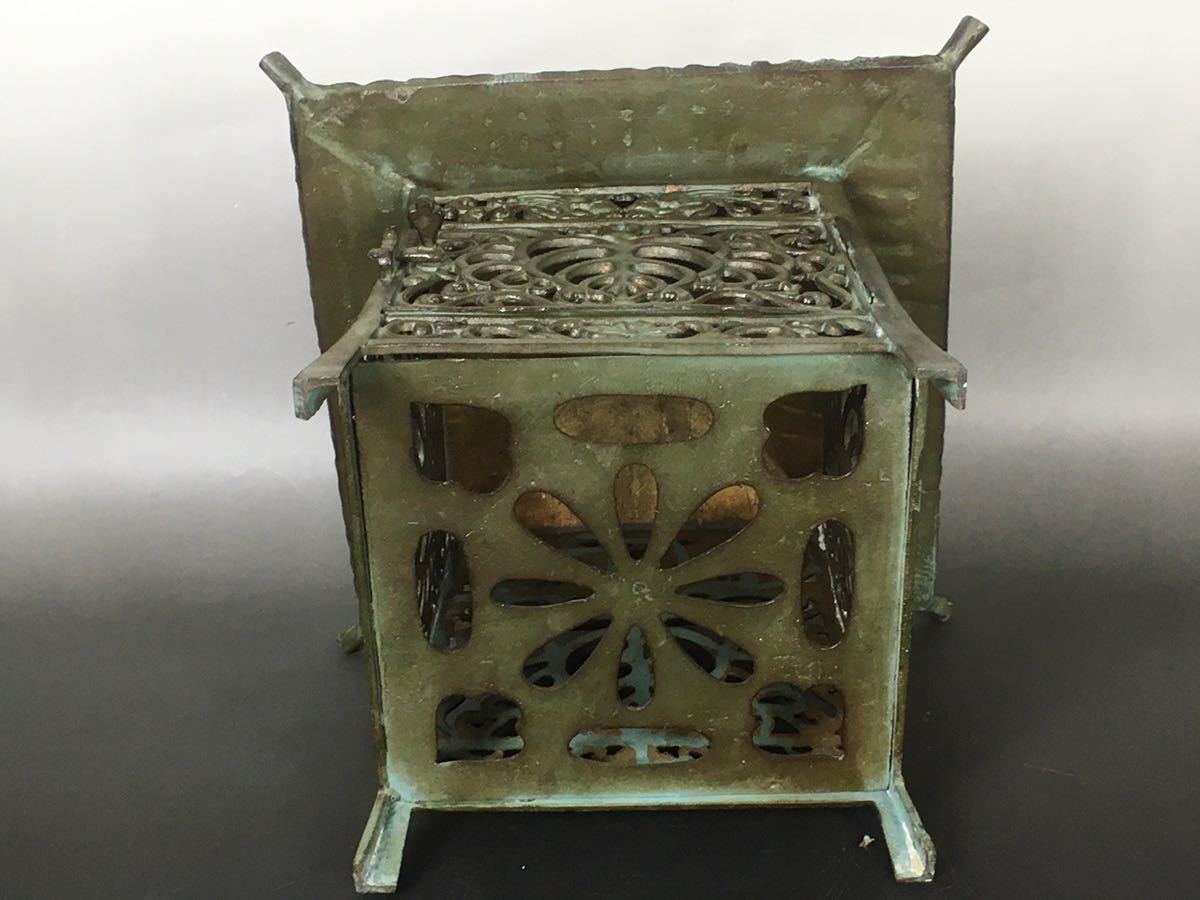 TAKIYA】時代『古銅唐草透文四方形吊燈籠』重約9.5kg 高約