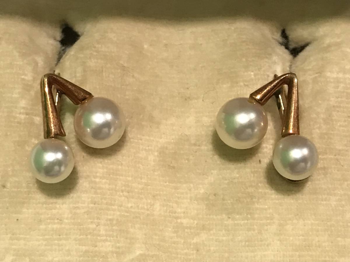 ヴィンテージ】MIKIMOTO ミキモト K14 パール ネジ式 イヤリング 6.5mm 