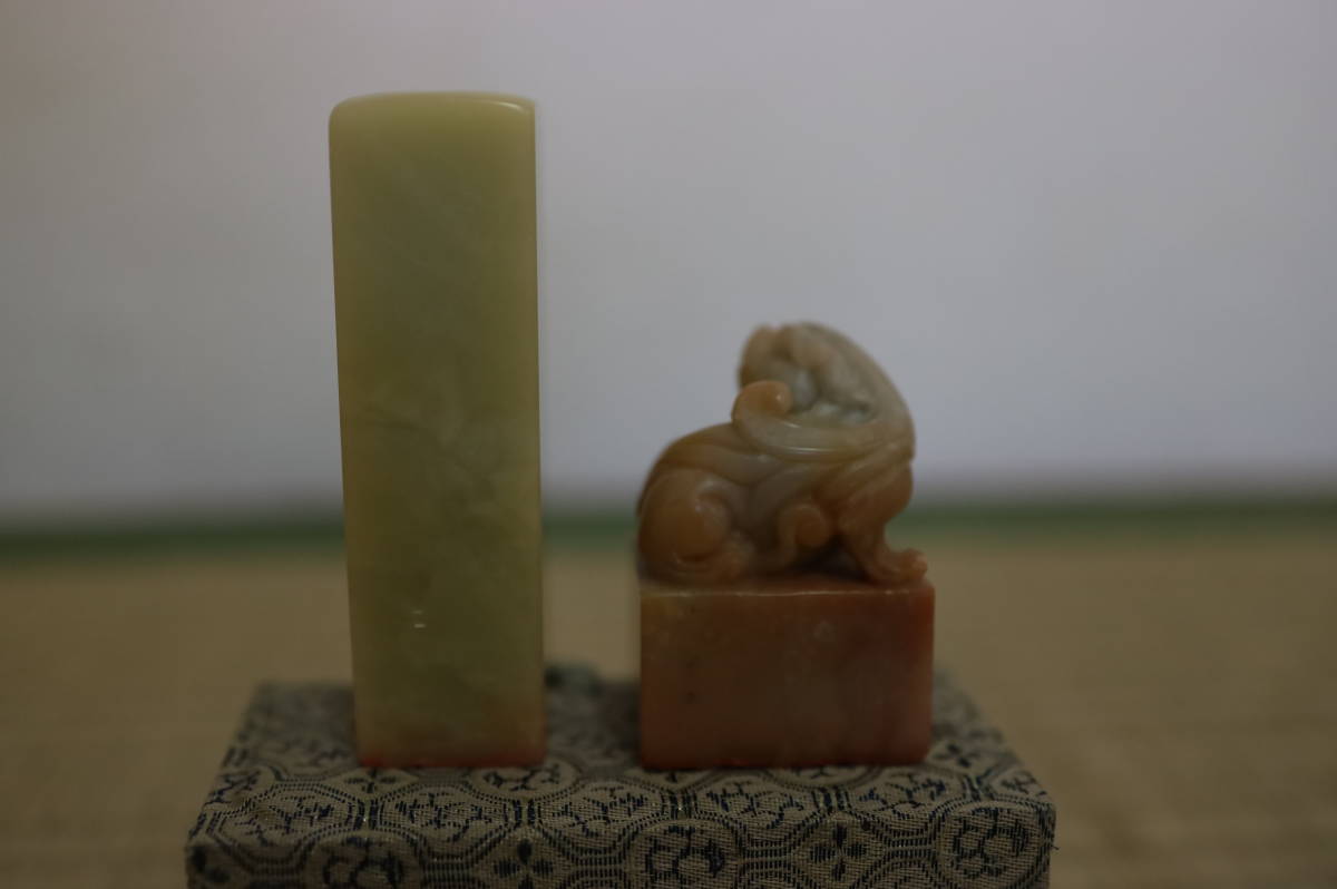 新作入荷，低価 中国印鑑2点 韓天雍 西冷印社 唐物印材印章 寿山石白