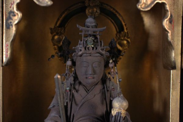 江戸時代 木彫 弁財天像 厨子入 27cm 立ち弁財天 希少 珍しい立った