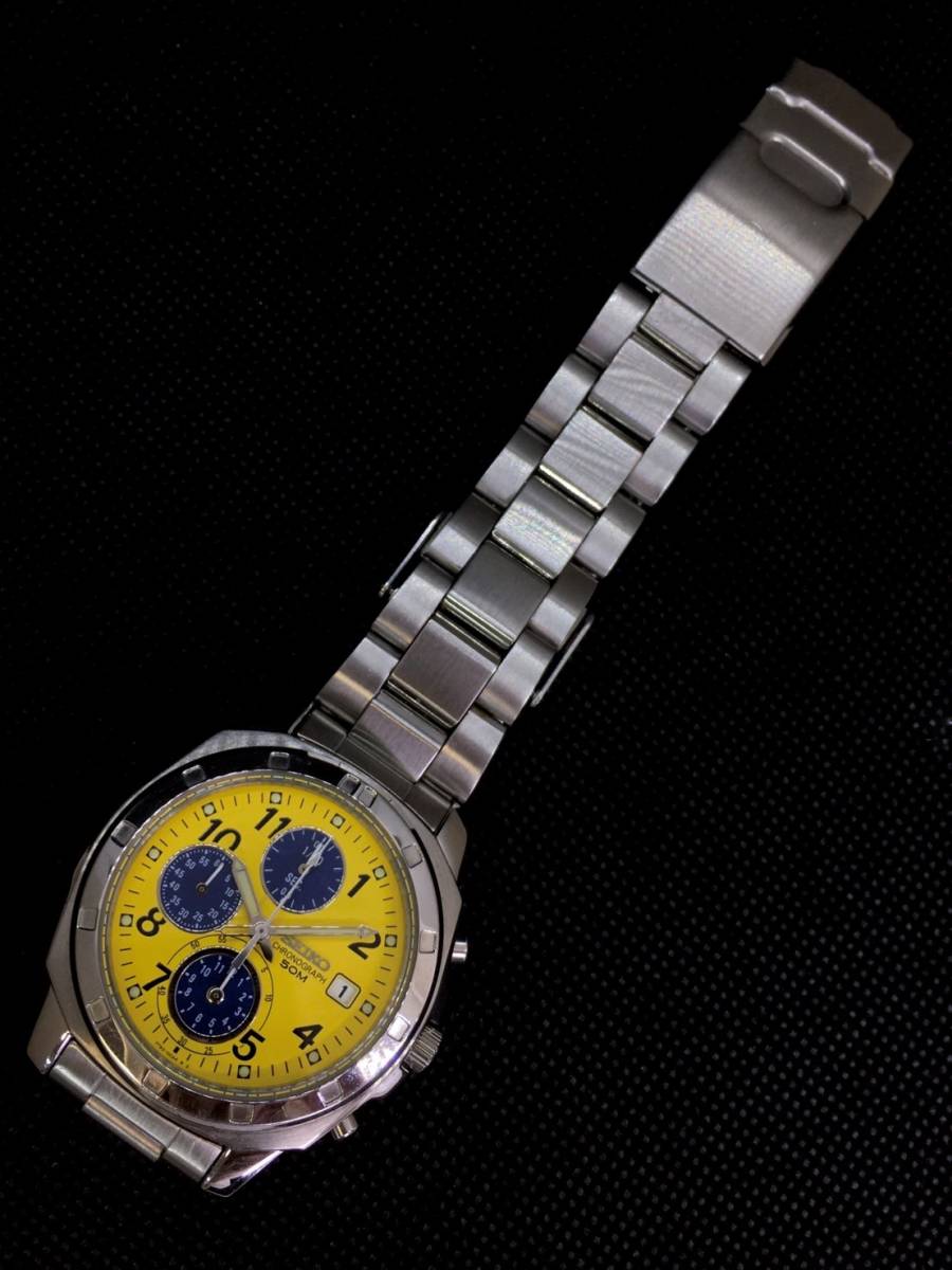 120円】 SEIKO セイコー 腕時計 7T92-0CA0 クロノグラフ イエロー 不動 