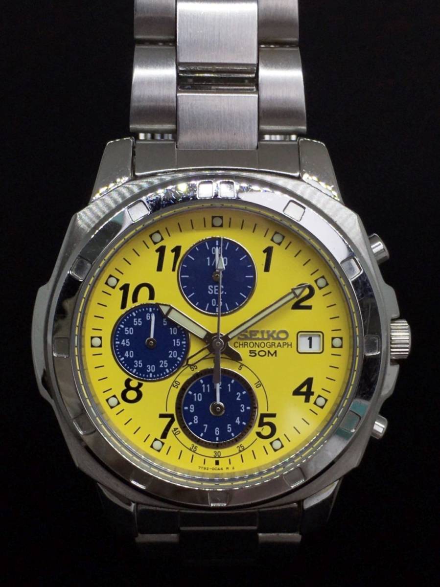 120円】 SEIKO セイコー 腕時計 7T92-0CA0 クロノグラフ イエロー 不動 