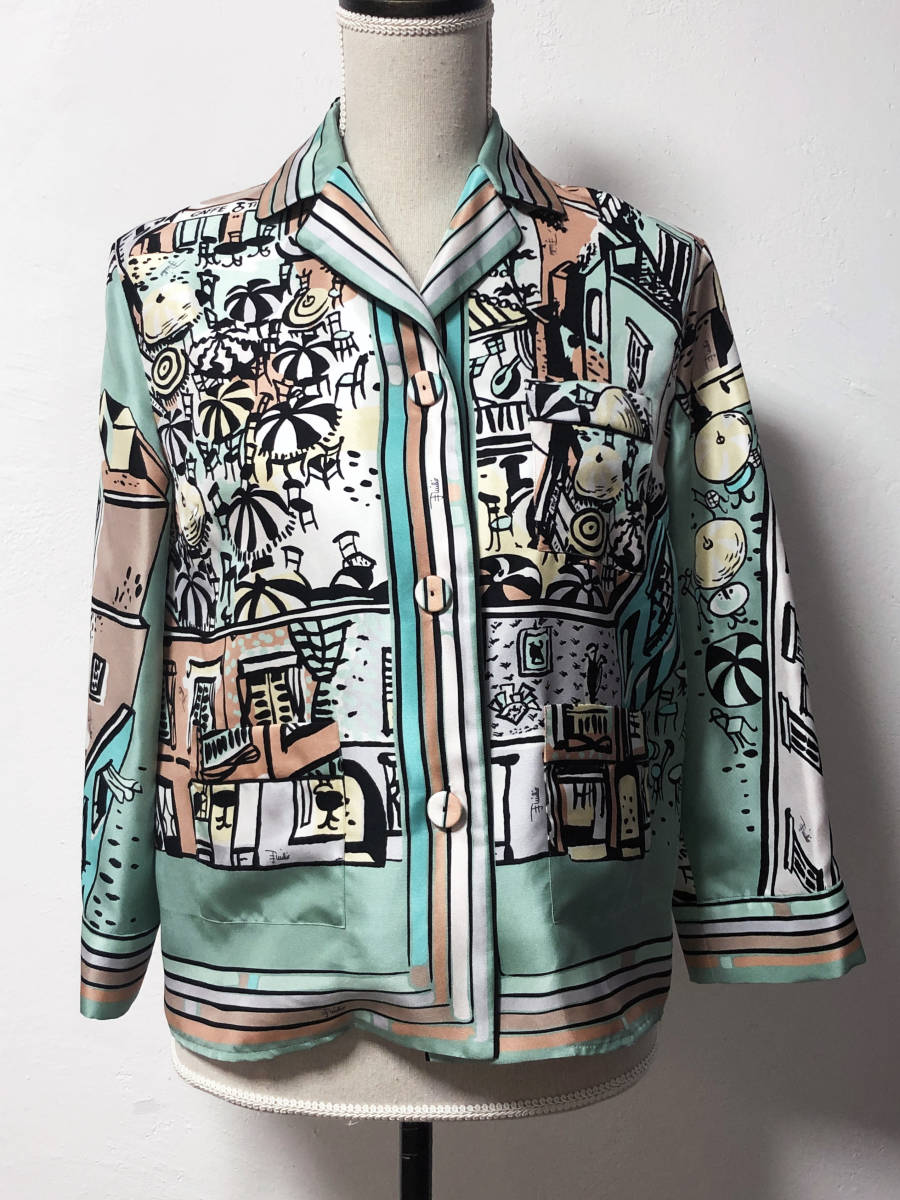 EMILIO PUCCI シルク ブラウスジャケット 32 パジャマ風 ハンガー付  